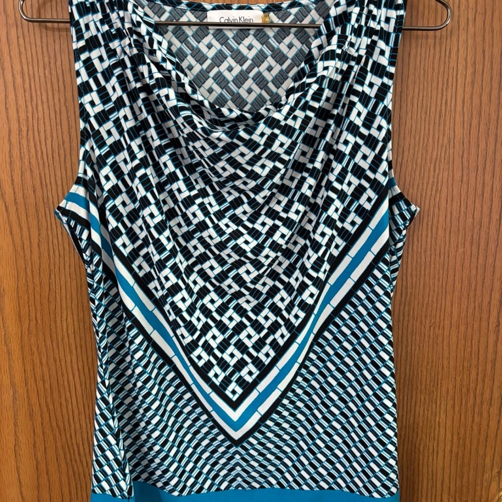 Calvin Klein Women's Black and Teal Patterned Tank Top